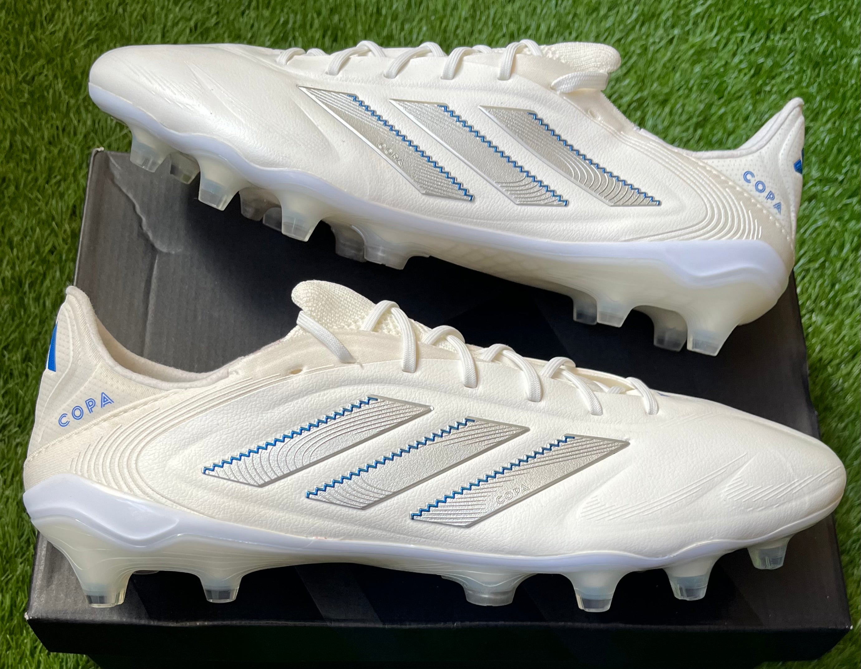 adidas gazelle silver green womens adidas Copa Pure III Elite FG Soccer Cleats (OFF White/Lucid Blue/Coral) 10 M / 11 W main image 0